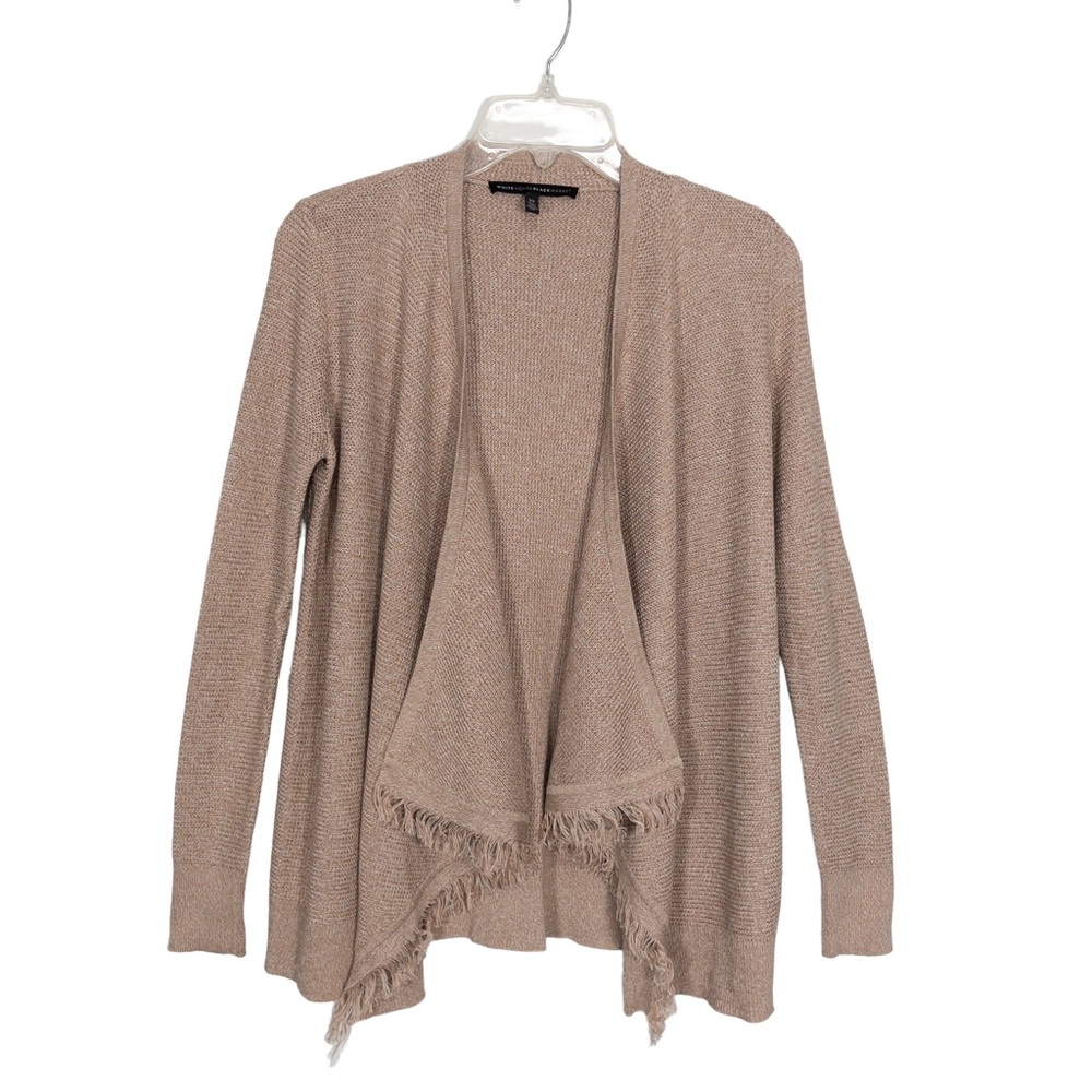 White House Black Market Tan Beige Fringe Cardigan Sweater XS